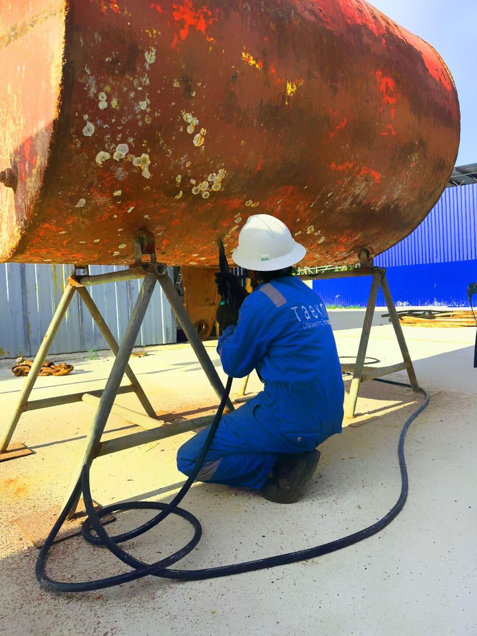 Technician carrying out maintenance on a mooring buoy